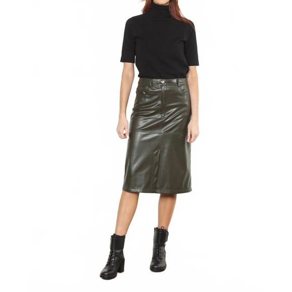 NEW ZERO DEGREE CELSIUS vegan leather skirt in olive